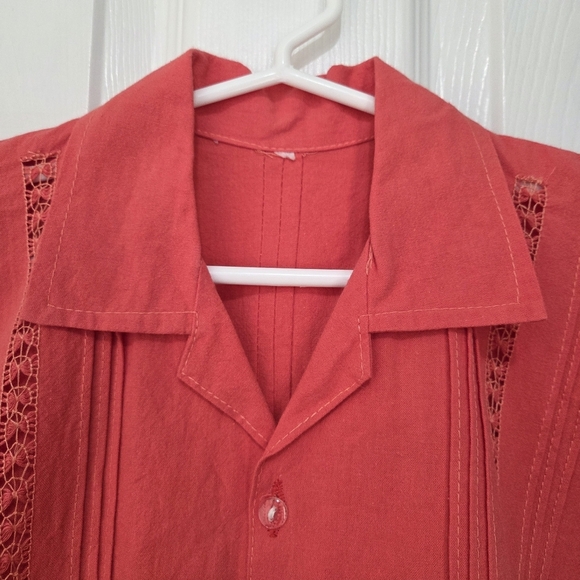 Handmade Boys Coral Salmon Embroidery Button down Size 6 Summer Spring Beach - Picture 3 of 7